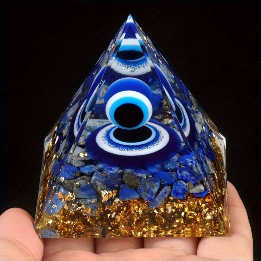 🧿EVIL EYE ORGONE PYRAMID SPHERE-NIB